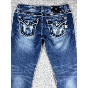 Miss Me Jeans Easy Boot Cut Embellished Denim Distressed Womens 27 (29 Measured)